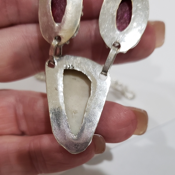 Handmade Mother Of Pearl Druzy Gemstone 925 Necklace - Picture 7 of 11